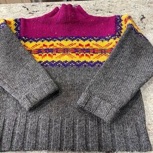 EXPRESS Tricot Fair Isle 100% WOOL Preppy Colorful Marled Vintage Sweater Small